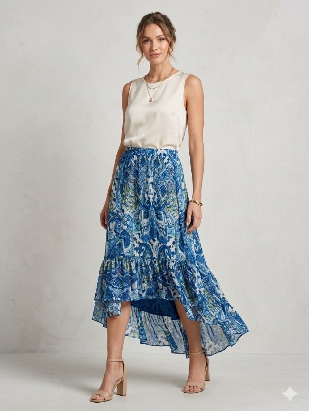 BOSTON PROPER Paisley Print High Low Skirt Size 0
